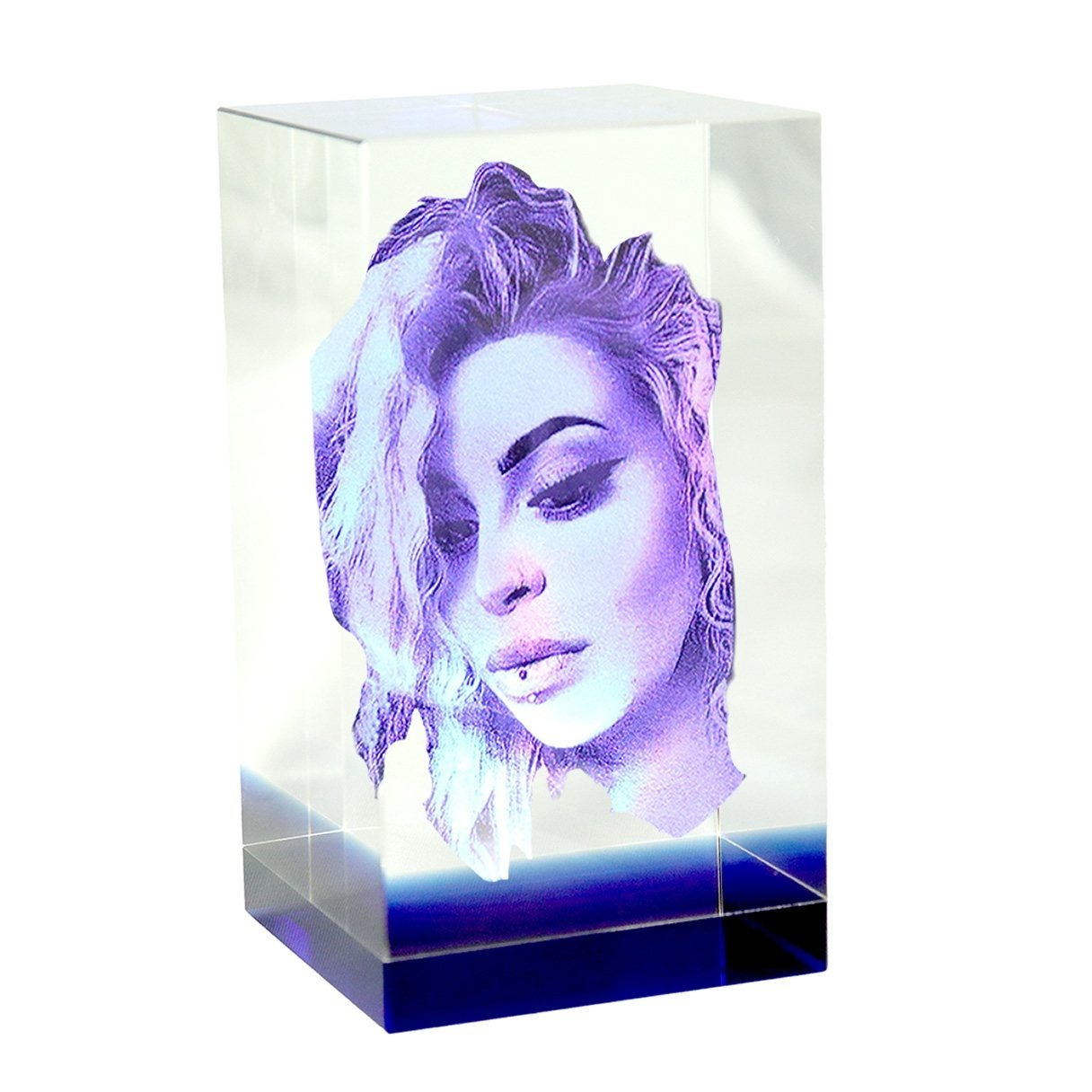 Laser Engraved Personalised 3D Blue Band Photo Crystal
